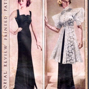 vintage sewing pattern 30s 1930s vintage gown sewing pattern evening frock long dress tunic jacket bust 32 b32 Pictorial Review 8570 repro