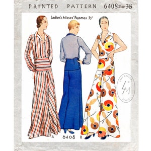 30s 1930s vintage women's sewing pattern reproduction beach summer sports wide leg trousers blouse bust 38 b38 English and French