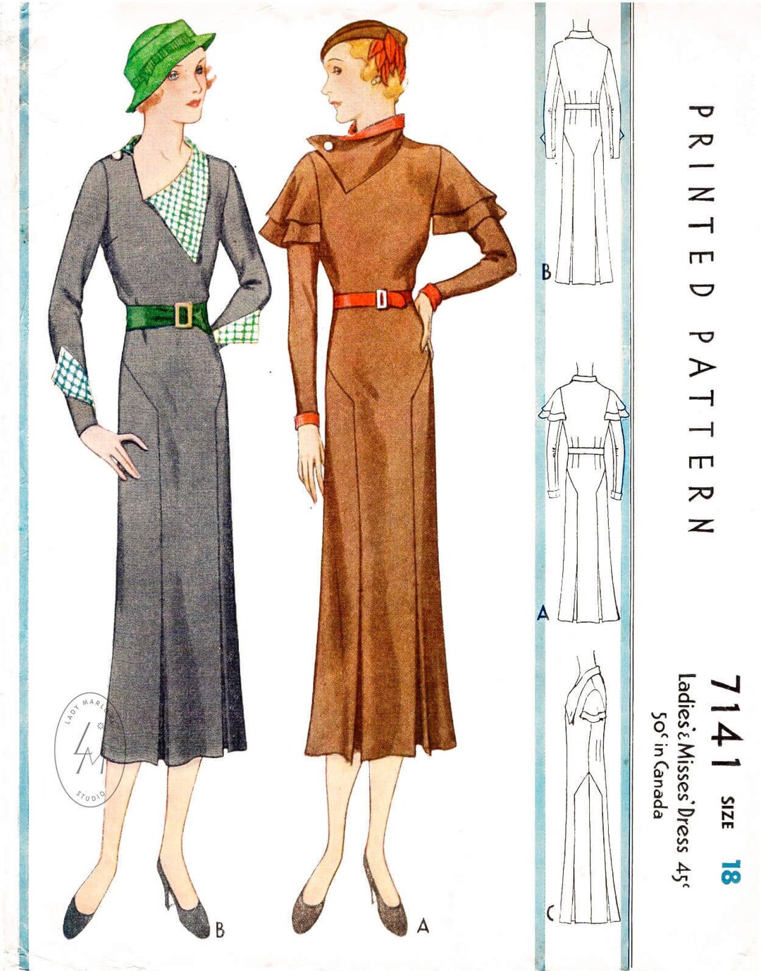 1930s 30s Dress Vintage Sewing Pattern Reproduction / Flutter Sleeves ...