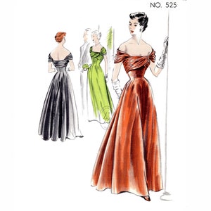 vintage sewing pattern reproduction 1940s 1950s  evening dress ball gown / bardot neckline / Grecian drape / Bust 30 32 34 36 38