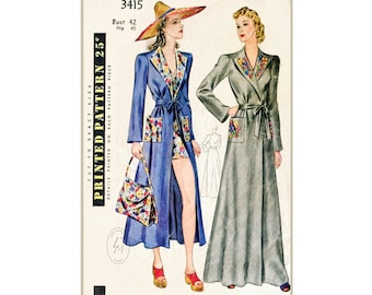 vintage sewing pattern 30s 1930s vintage women's sewing pattern beach cover up frock coat & tote bag bust 42 b42  reproduction