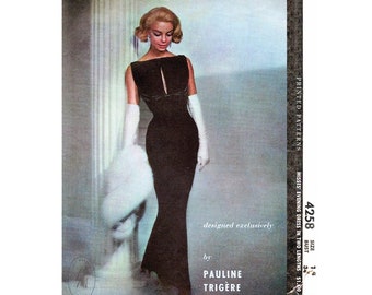 vintage sewing pattern 1950s 1960s evening ball gown cocktail wiggle dress  front slit bust 34 b34 reproduction