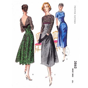 vintage sewing pattern 1950s 50s lace cocktail dress reproduction // evening dress // deep V back // bateau neck // Bust 32 34 36 38 40