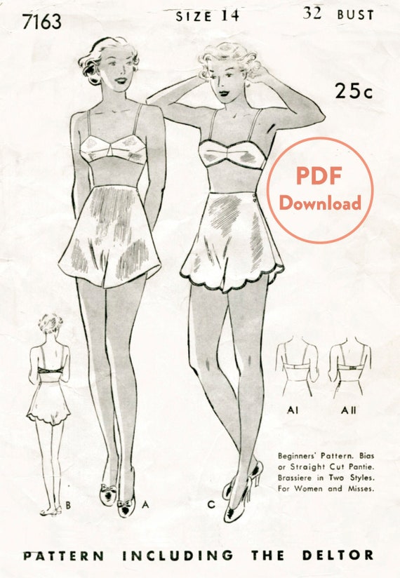 1950s vintage lingerie sewing pattern slip skirt tap shorts bra