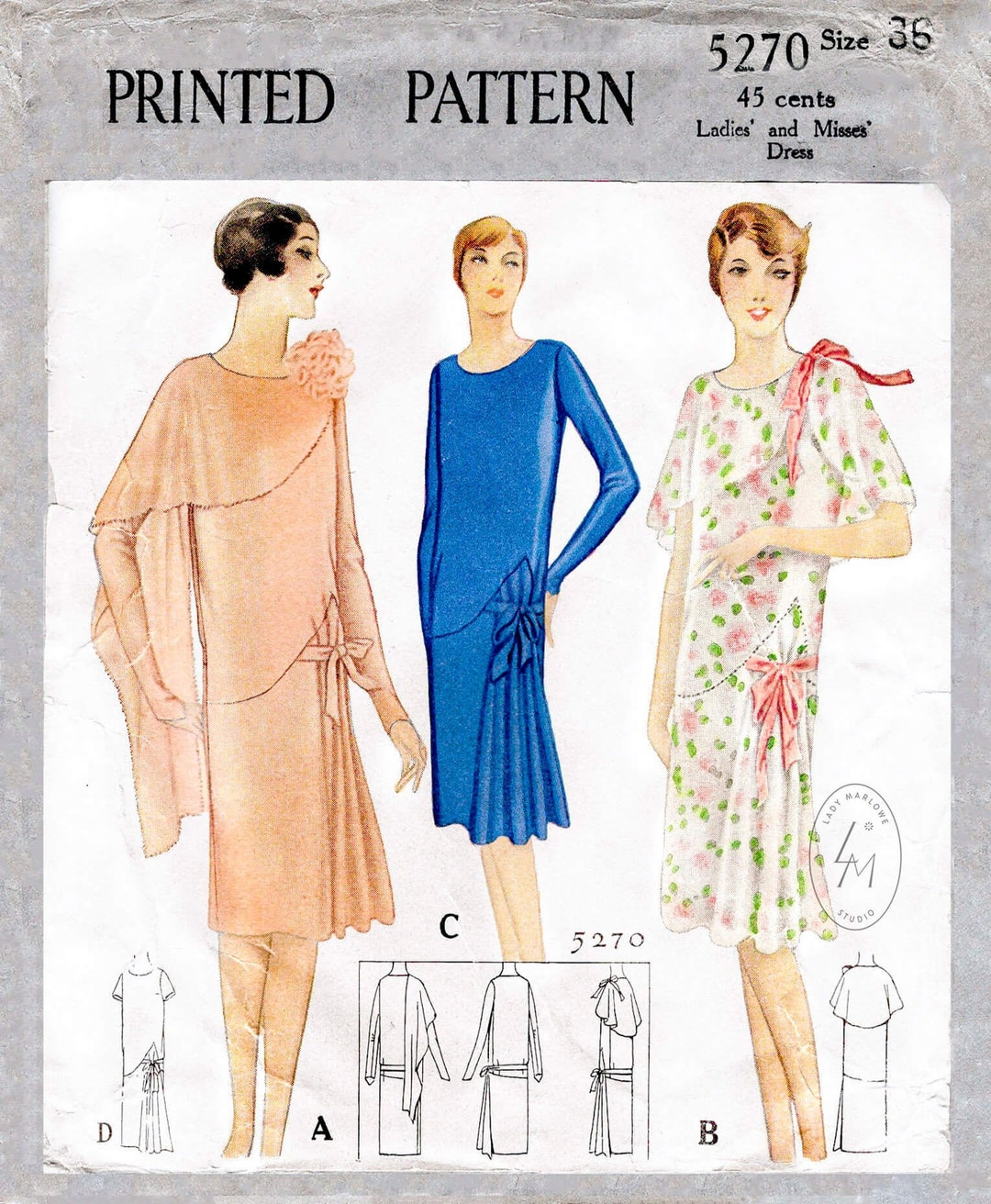 1920s Dress Vintage Sewing Pattern Reproduction / Drop Waist Flapper ...