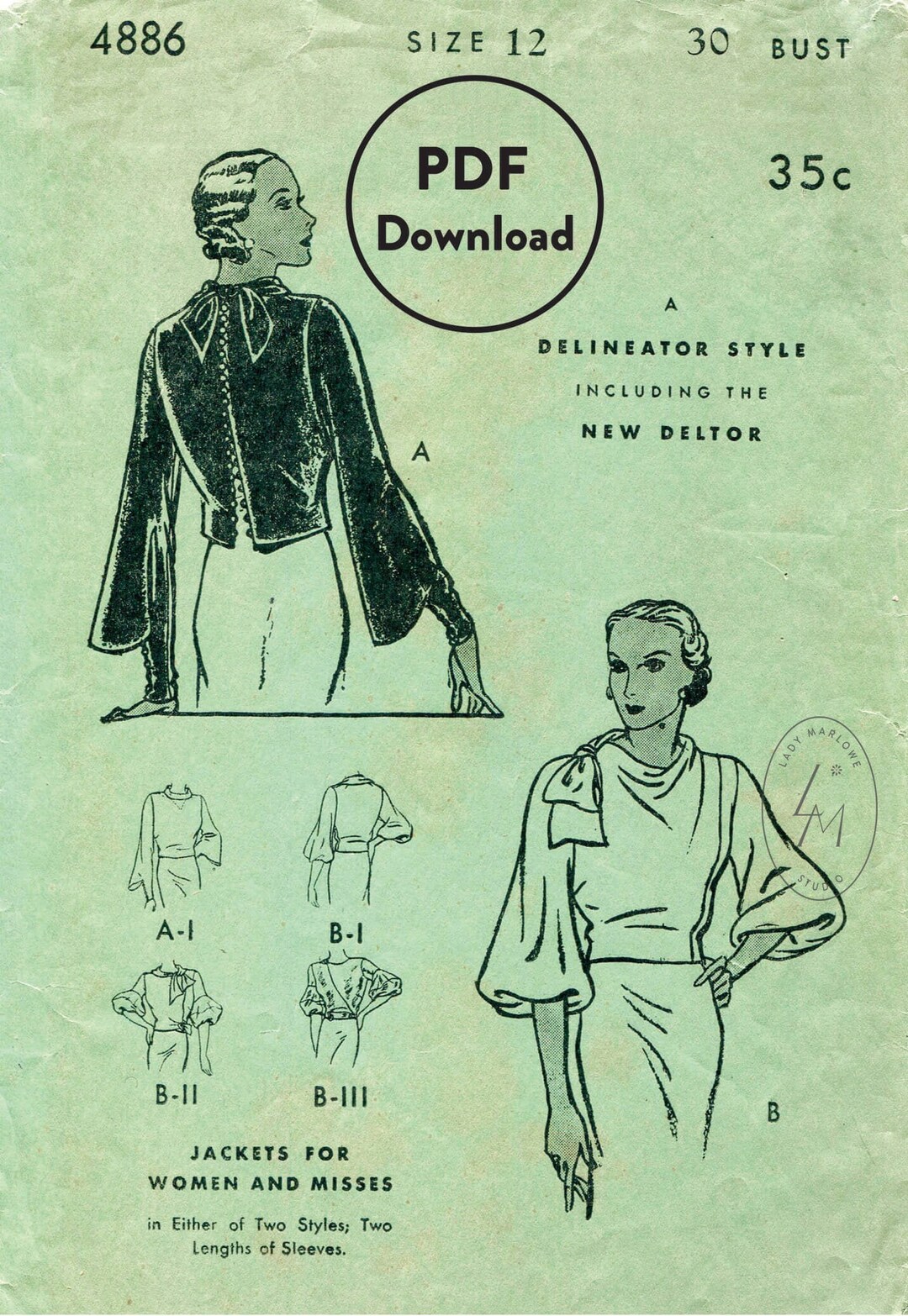 Vintage Sewing Pattern Vintage Sewing Pattern 1930s 30s Blouse Pattern ...