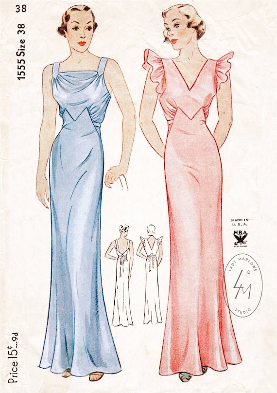 vintage sewing pattern 1930s 30s pattern vintage lingerie evening slip dress negligee bust 38 reproduction