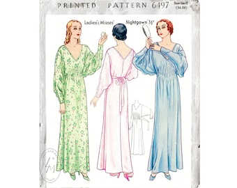 vintage sewing pattern 1920s 20s gown reproduction // butterfly sleeves pintucks // bust 32 34 36 38 40 42