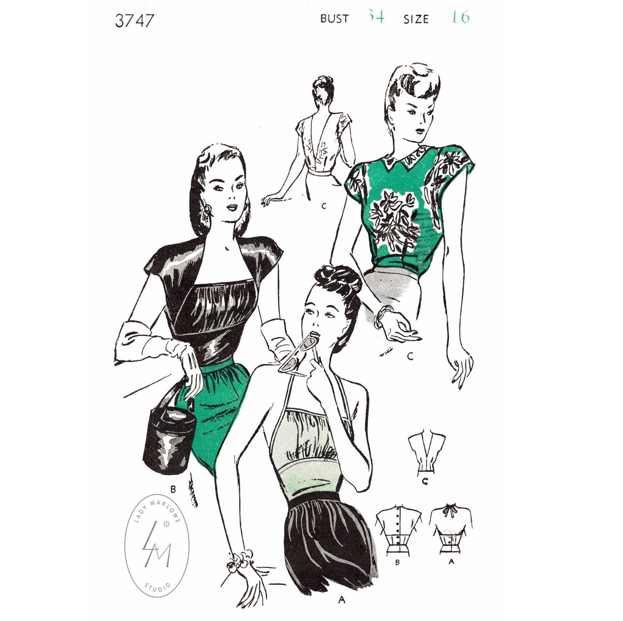 1940 Vintage Sewing Pattern 1940s 40s Set of Blouses // - Etsy
