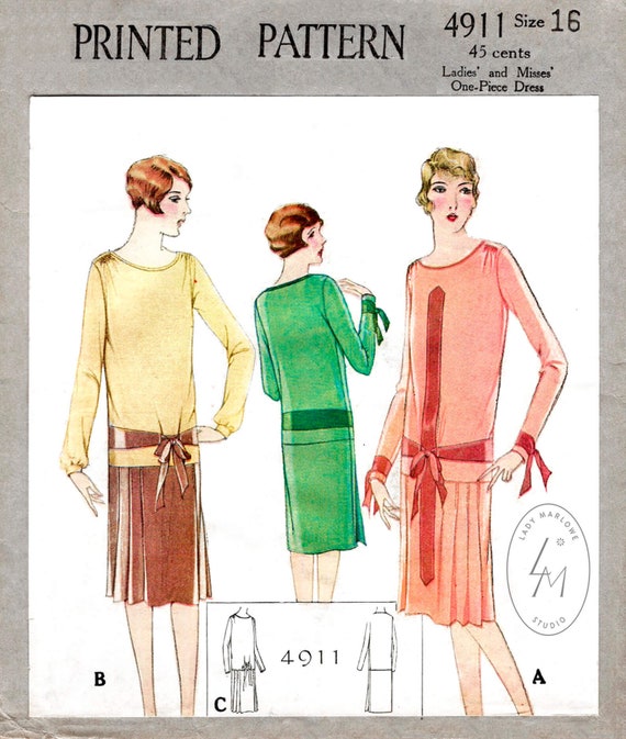Vintage Sewing Pattern 1920s 20s Flapper Dress // Reproduction // Drop Waist  // Art Deco Seams // Pleat Skirt // Bust 34 - Etsy