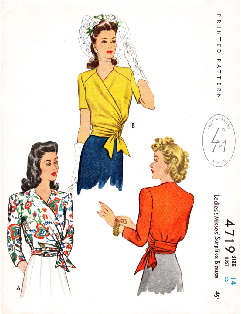 1940 Vintage Sewing Pattern 1940s 40s Pattern Misses Women's Wrap ...