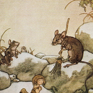 W HEATH ROBINSON Stampa originale vintage &quot;TOMMELISE nelle fiabe di Hans Andersen&quot; 1975 targa libro