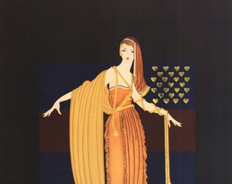 2 Vintage ERTE Art Deco PRINTS Fringe Cape and Tassel Gown