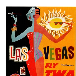 Vintage Travel Poster LAS VEGAS Fly TWA Original Bookplate