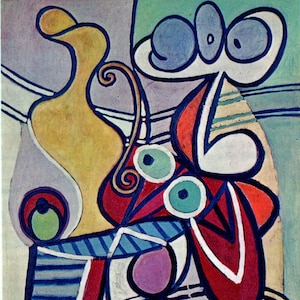 Original Vintage Pablo Picasso Print &quot;Still Life on a  Pedestal Table&quot; Book Plate