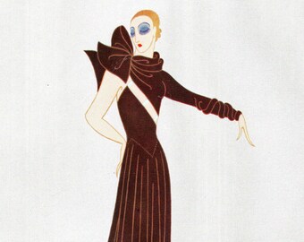 ERTE Authentic Limited Edition Vintage Art Deco / Nouveau Print 1980 "Evening Dress, Paris"