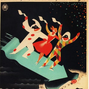 Poster da viaggio vintage Ex libris originale CARNEVALE DI VIAREGGIO Italia