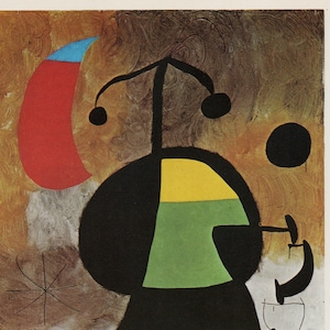 MIRO Original Vintage Print Surrealist Artwork Woman in Front of the Eclipse Bookplate 1988