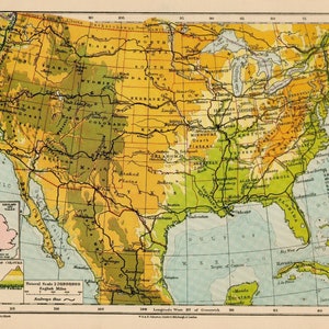 United States Antique Map Original 1936