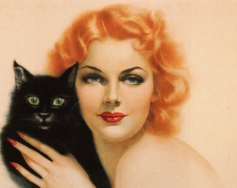 Original Vintage Alberto Vargas  Print Book Plate Two Cats, Ann Sheridan