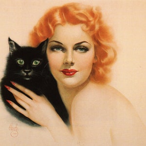 Original Vintage Alberto Vargas Print Book Plate Two Cats, Ann Sheridan image 1