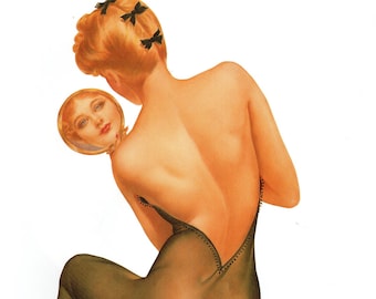 Original Vintage Alberto Vargas  Print Book Plate Reflection in Mirror