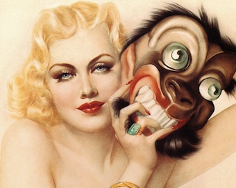 Original Vintage Alberto Vargas  Print Book Plate Beauty and the Beast