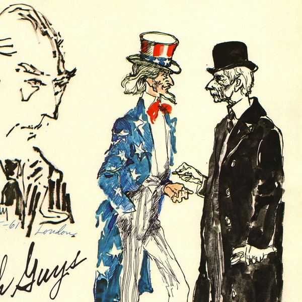 Original Vintage Leroy NEIMAN Print Book Plate "Uncle Sam and Rockefeller"