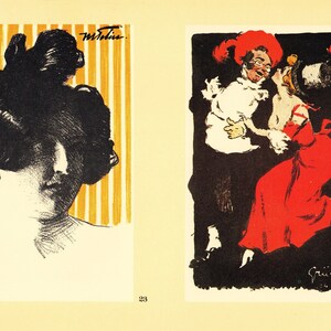 Carte postale vintage Art Nouveau Ex-libris double face Illustrations de M. Felin, Jules Alexandre Grun, Helleu et Jules Cheret