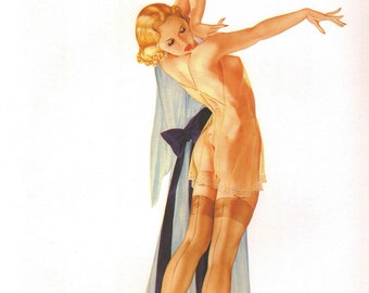 Varga Girl, Original Pin Up Vintage Print March 1941 Calendar Alberto Vargas Book Plate