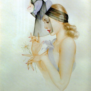 Vintage Alberto Vargas Original Art Nouveau Book Plate Print &quot;He Loves Me&quot;