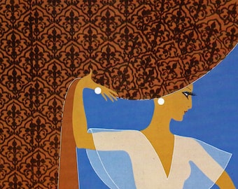 LA CORTINA Chic Original Vintage ERTE Art Déco Impresión Moda Libro Placa