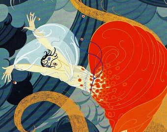 Chic Original Vintage ERTE Art Deco Print Pearls and Emeralds