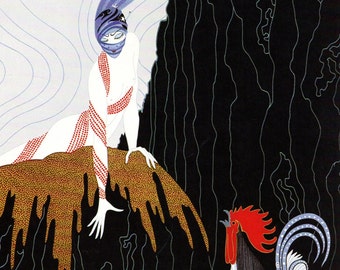 El GALLO FRANCÉS Chic Original Vintage ERTE Art Déco Impresión Moda Libro Placa