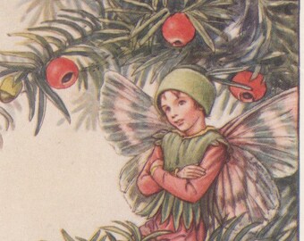 花の妖精：赤いクローバーの妖精 ヴィンテージプリント 1930年頃
