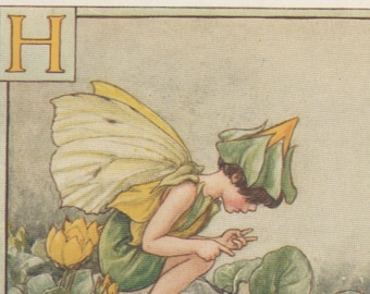 Alphabet Flower Fairies: H for HERB TWOPENCE FAIRY Vintage Print c1930 by Cicely Mary Barker letter