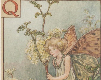 Alphabet Flower Fairies: Q for QUEEN of the MEADOW FAIRY Vintage Print c1930 by Cicely Mary Barker letter