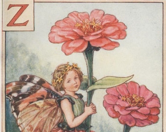 花の妖精: ラベンダーの妖精 ヴィンテージプリント 1930年頃