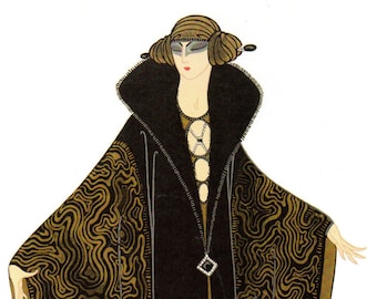 Chic Original Vintage ERTE Art Deco Print La placa de libro de moda GOLDEN CLOAK