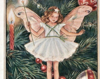 Hadas de las flores: El HADA DEL ÁRBOL DE NAVIDAD Impresión vintage c1930 de Cicely Mary Barker