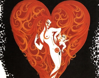 ERTE Art Deco Print HEART de la ACES Suite Chic Original Vintage Fashion Book Plate