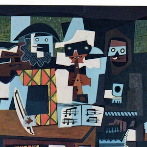 1955 Original PICASSO Vintage Colour Print &quot;Three Musicians&quot; Tipped In Book Plate