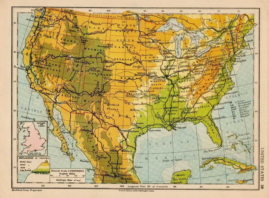 United States & Mexico 1847 Antique Map Reproduction Fine