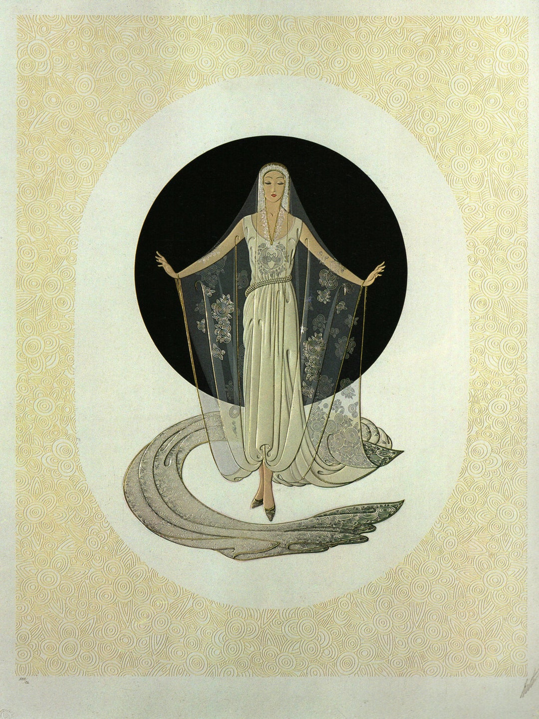 June Bride VEIL GOWN Chic Original Vintage ERTE Art Deco