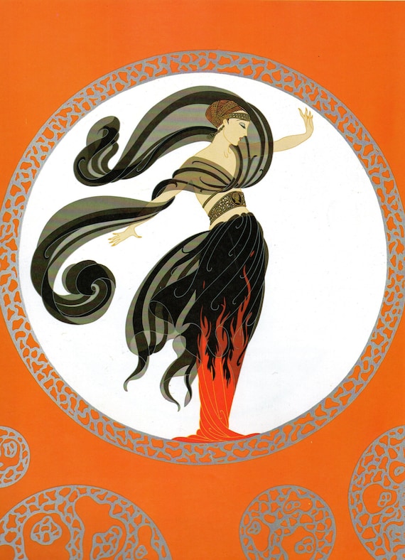 chic original vintage erte art deco print flames of etsy