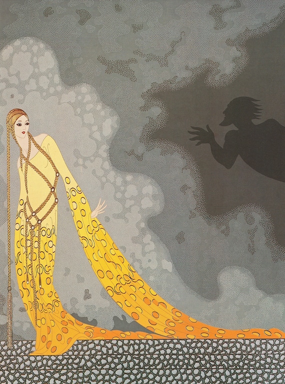 Melisande And Golaud Original Vintage Erte Art Deco Print Fashion Book Plate - 