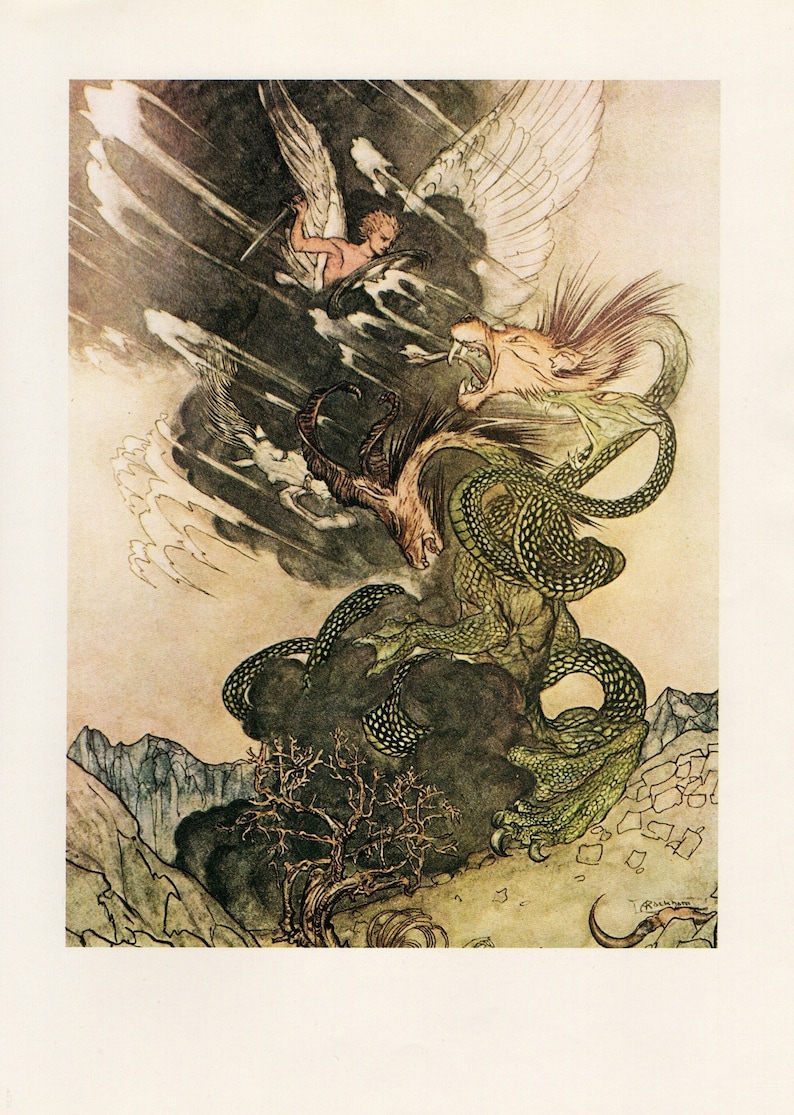 Arthur Rackham Art Nouveau Print: Pegasus and Dragon, 1975 Book Plate ...