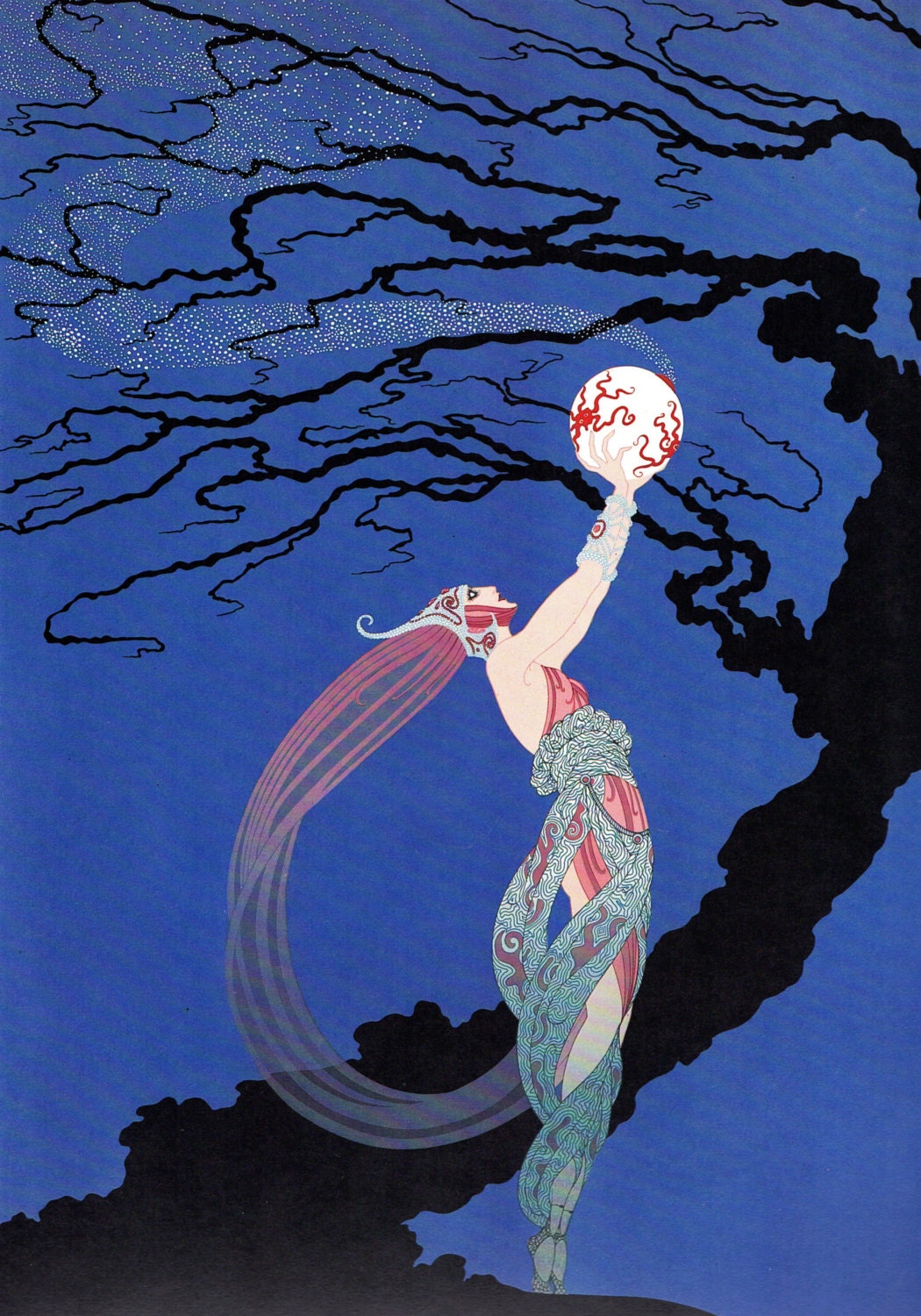Chic Original Vintage ERTE Art Deco Print FIREFLIES Fashion Book Plate