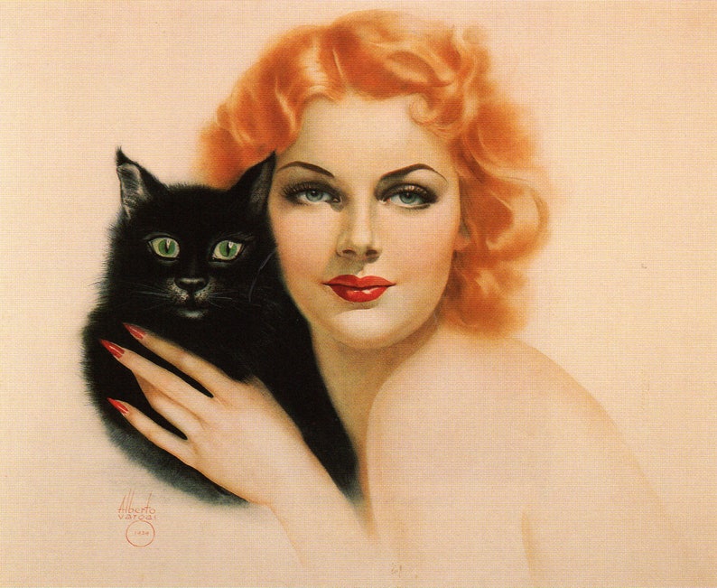 Original Vintage Alberto Vargas Print Book Plate Two Cats, Ann Sheridan image 1