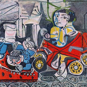 Old Vintage PICASSO Colour Print &quot;Claude and Paloma at Play&quot; Tipped In Book Plate